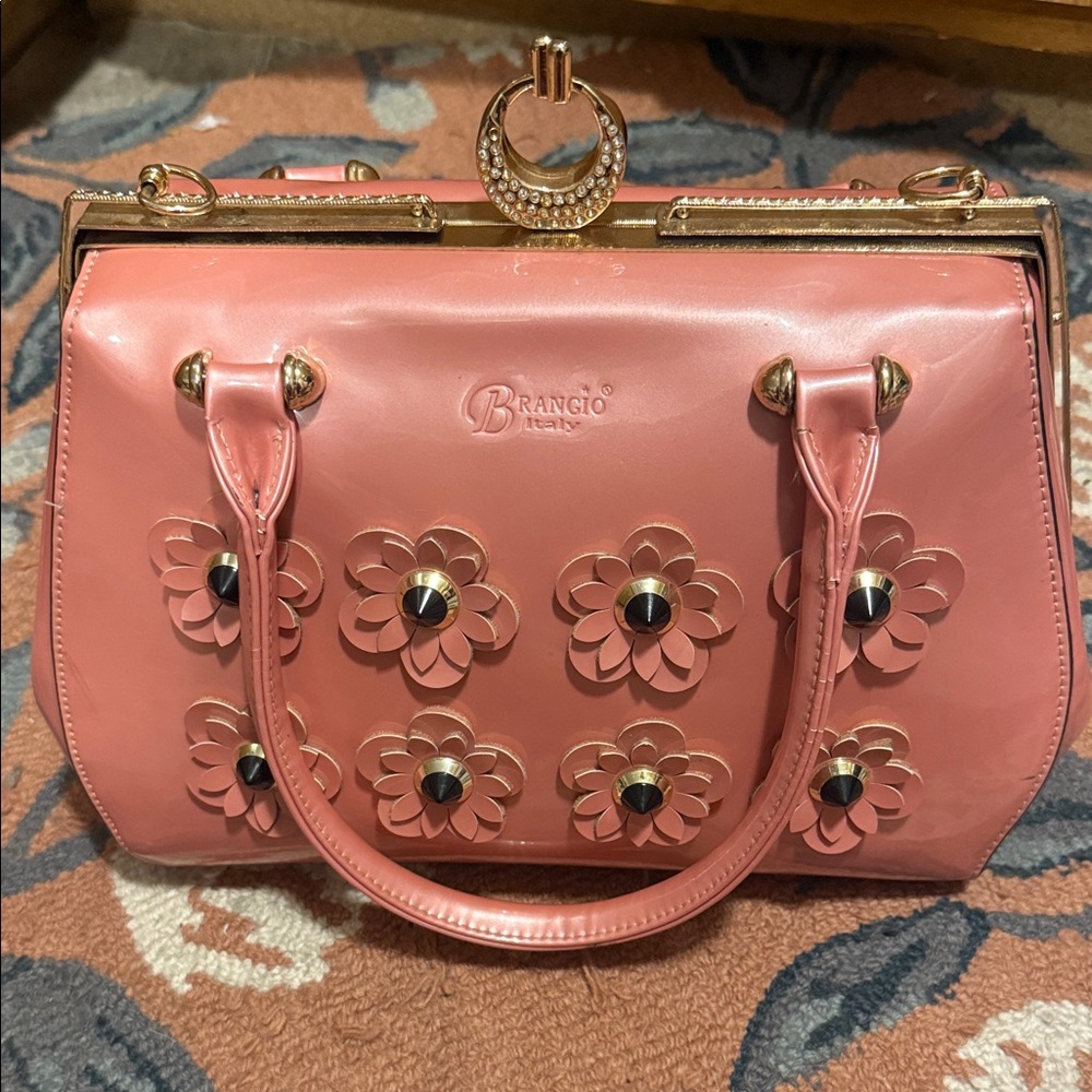 Brangio Italy Pink Studded Floral Satchel